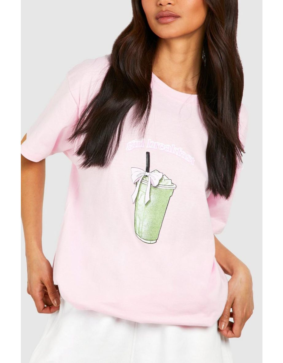 Girl Breakfast Slogan Oversized T-shirt - pink - 3