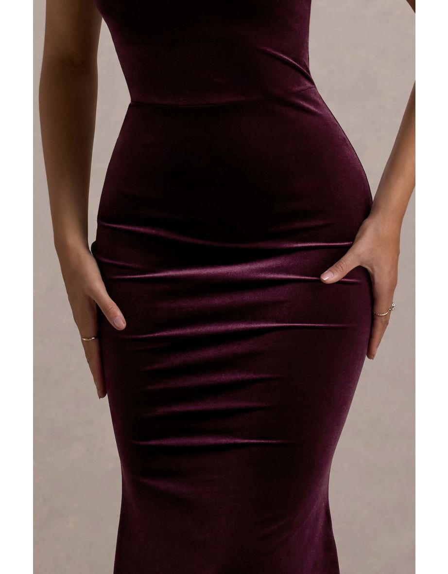 Candela | Port Velvet Asymmetric Bardot Maxi Dress - 5