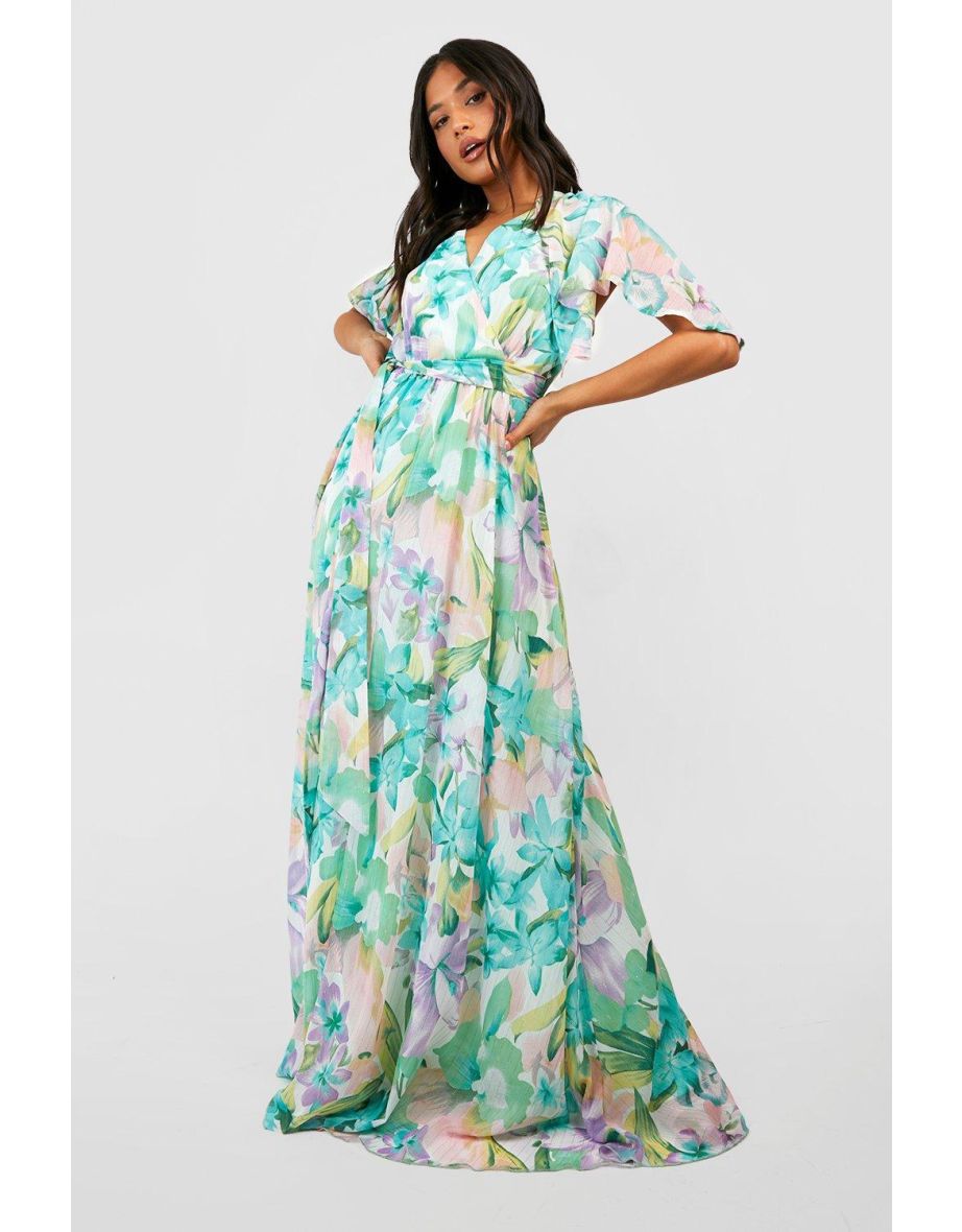 Yumi Green Satin Floral Strappy Maxi Dress