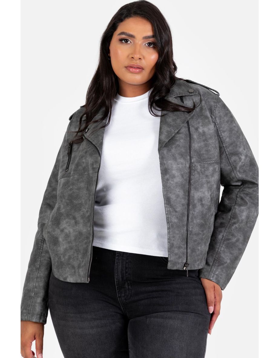 Lovedrobe Faux Leather Black Biker Jacket with Pockets