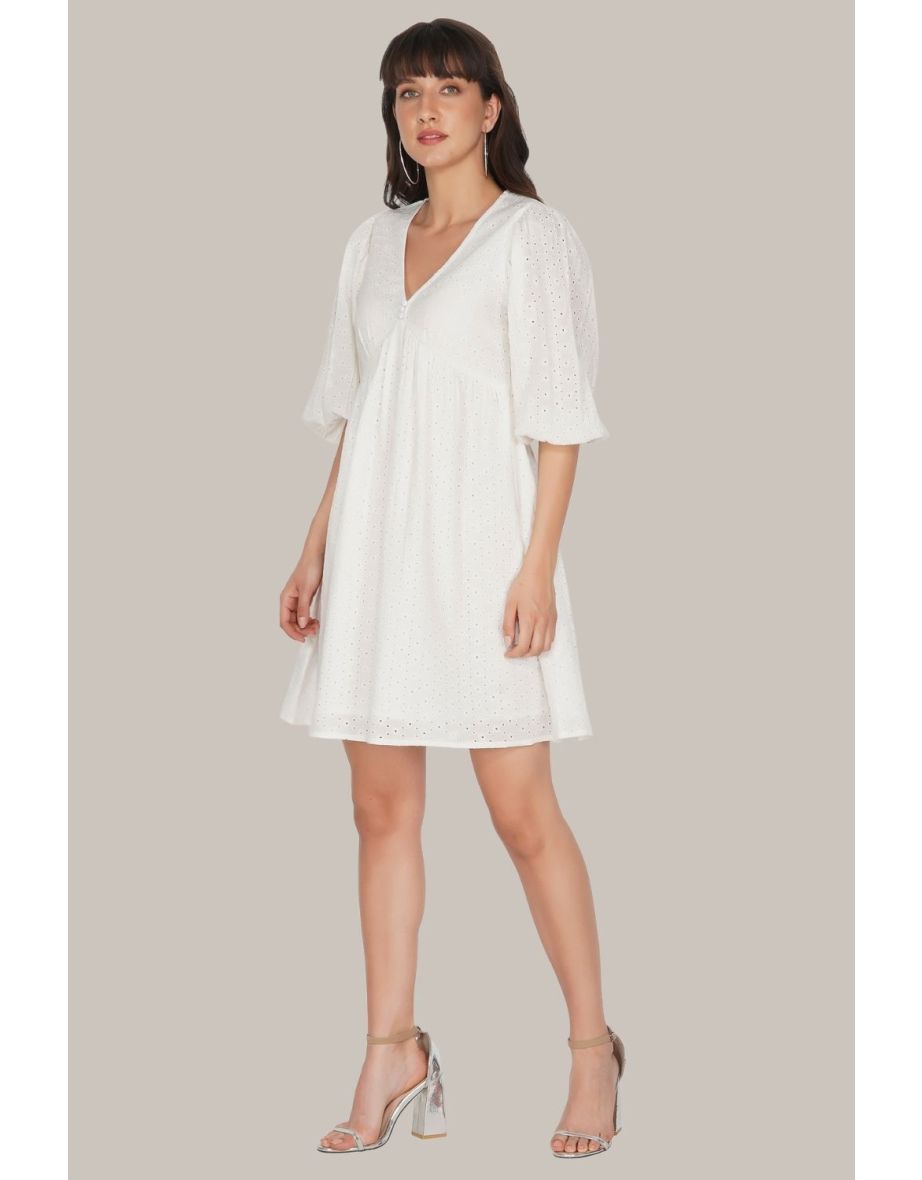 Kora White Cotton Mini Dress