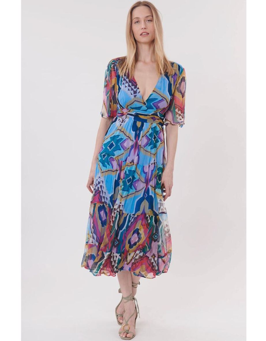 Shop Tina Printed Midaxi Dress with V Neck Online in Bahrain VogaCloset