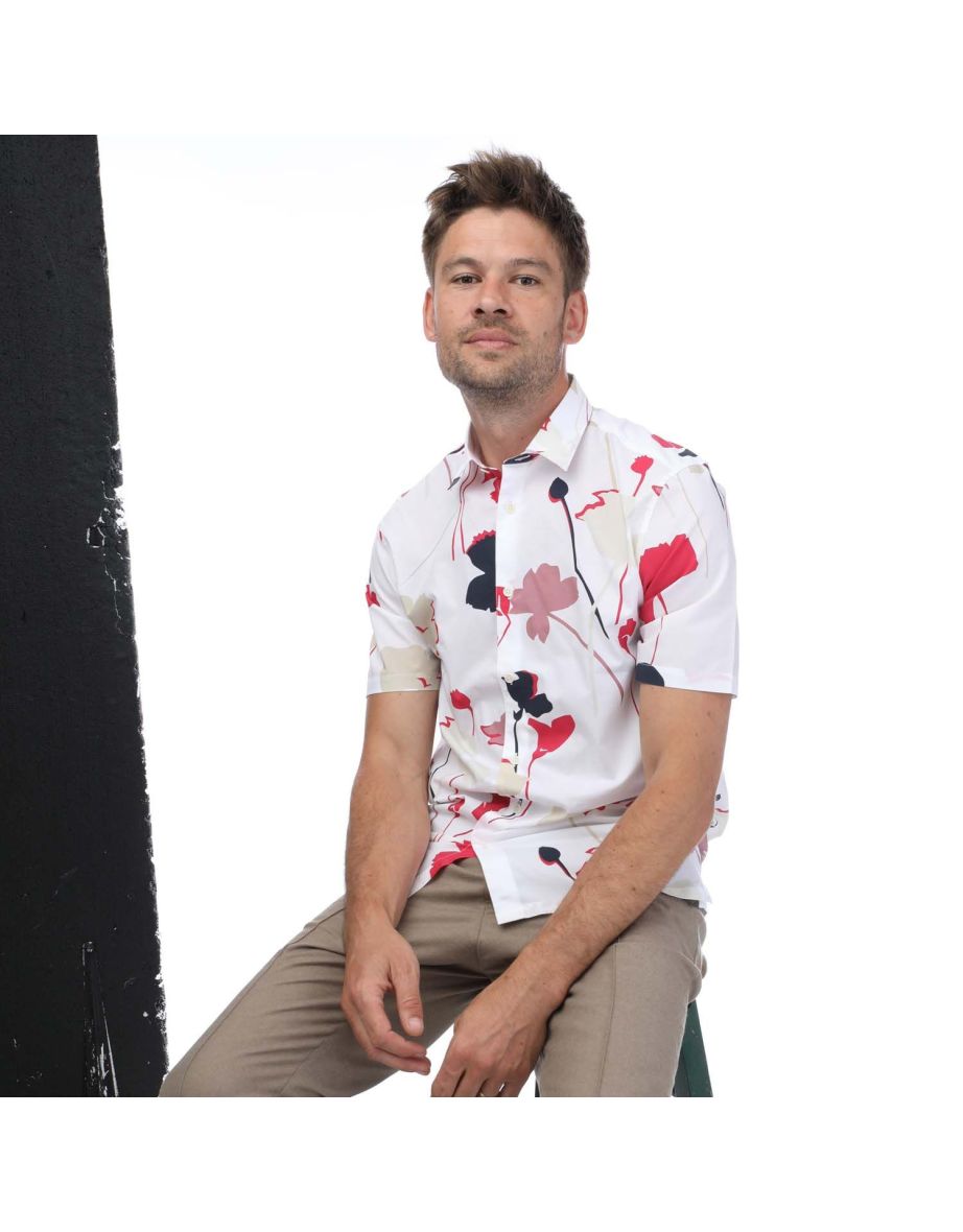 Men's Ted Baker Rossvil Colourful Silhouette Print Shirt in White - 3