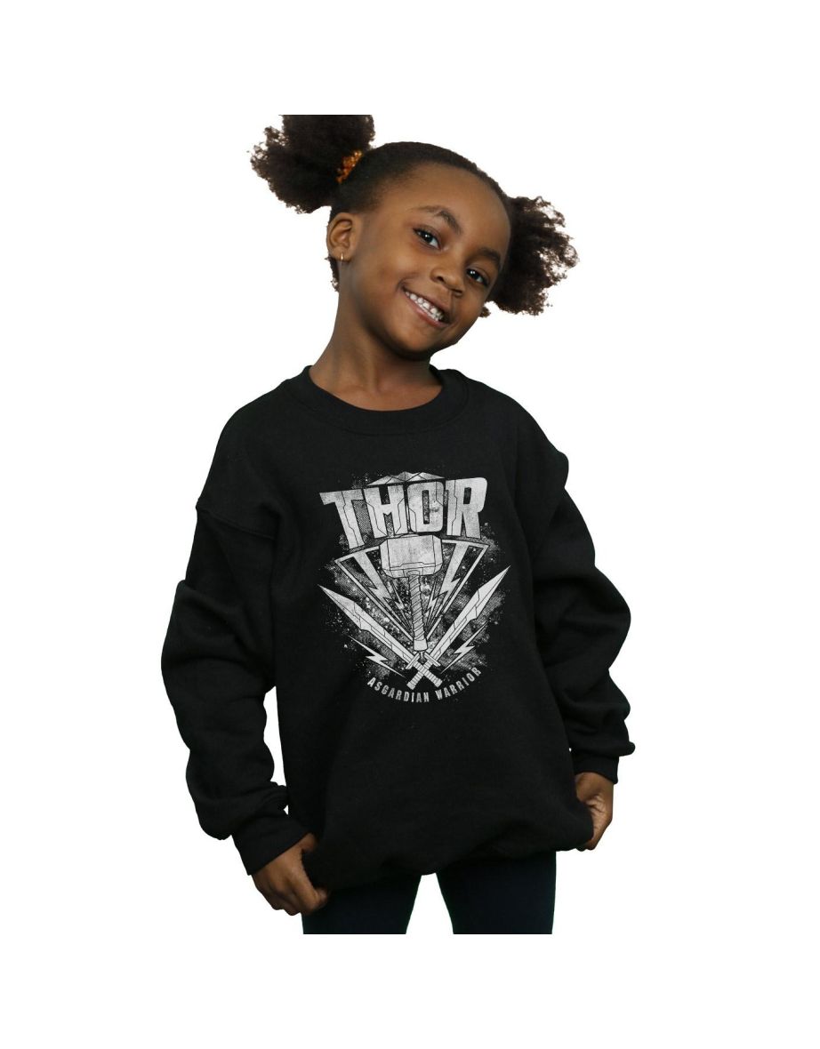 Marvel Girls Thor Ragnarok Hammer Logo Sweatshirt - Black