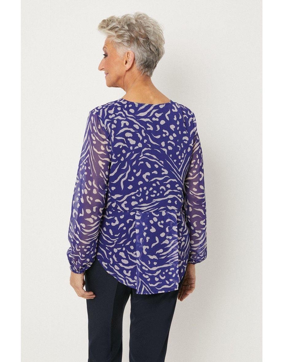 Petite Blue Animal Print Chiffon Blouse - 2