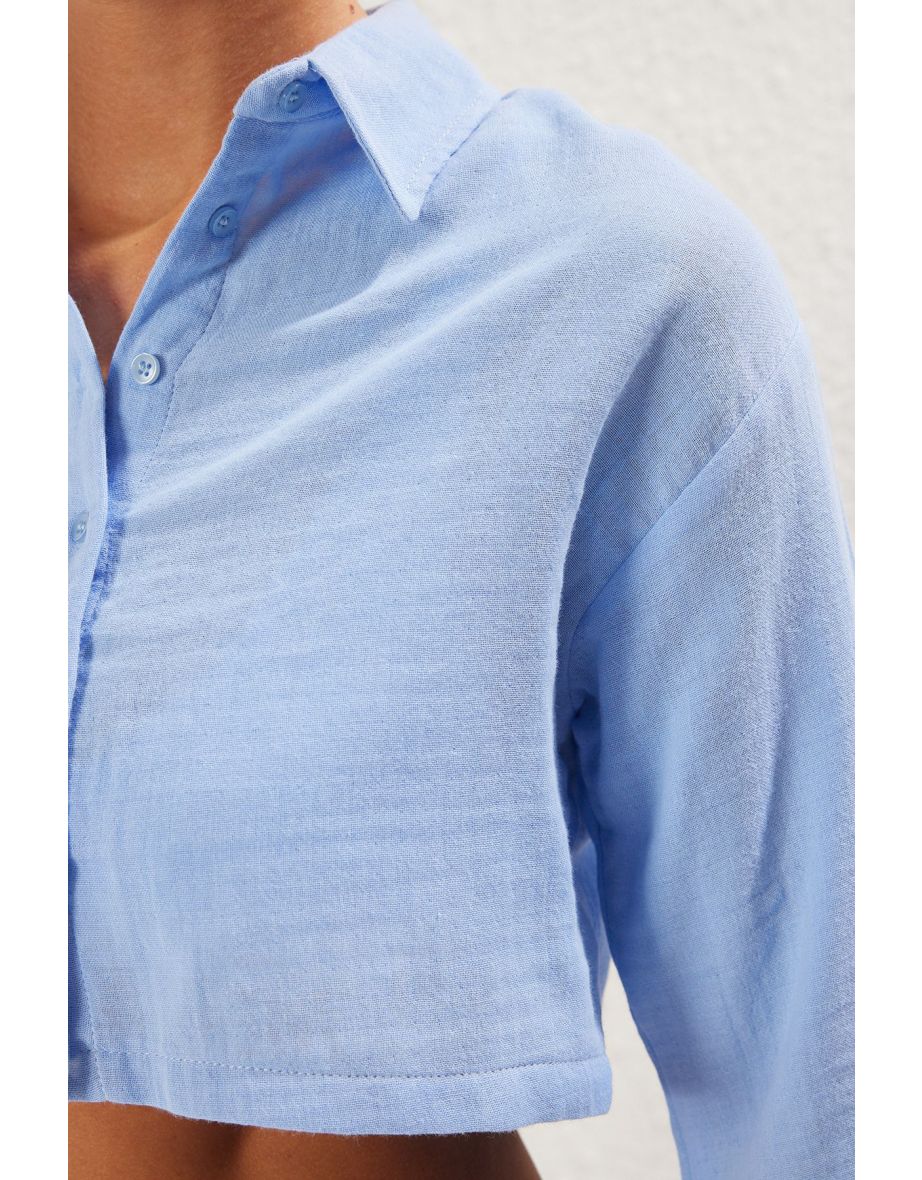 Blue Woven Muslin Beach Shirt - 3