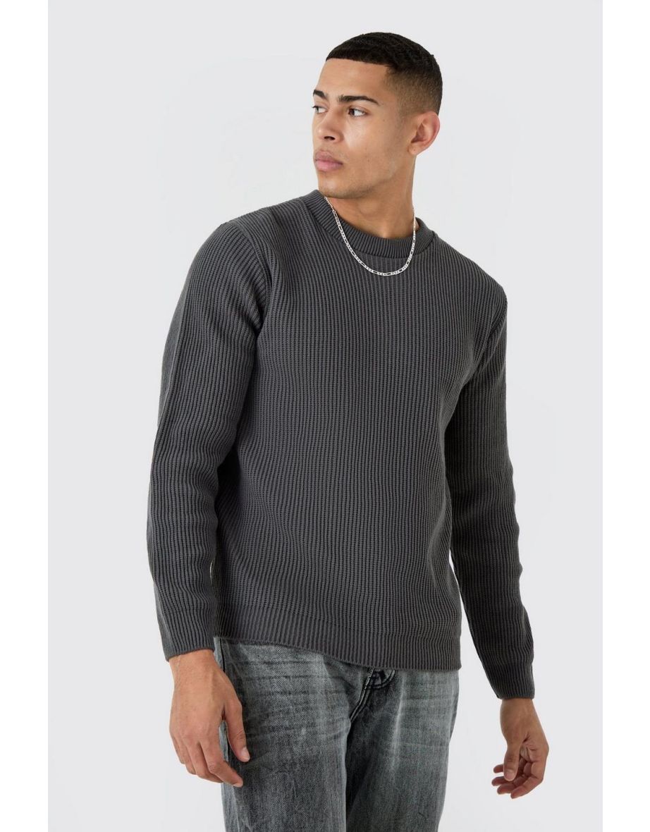 Regular Fit Waffle Knit Jumper - slate grey
