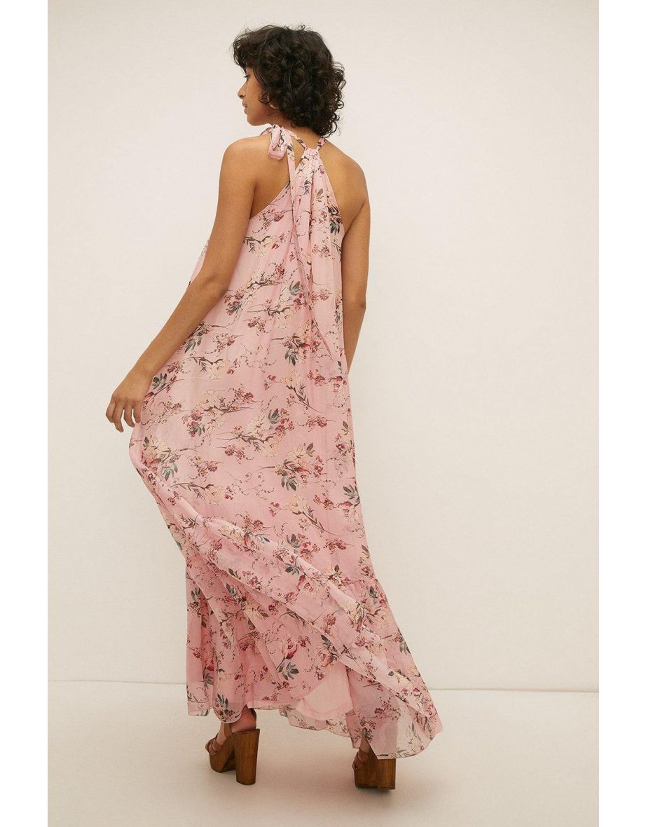 Viscose Silk Mix Floral Printed Halter Maxi - 2