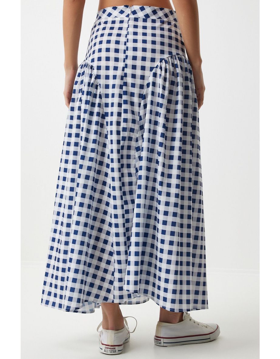 Women's Blue Gingham Flounced Summer Poplin Skirt - 6