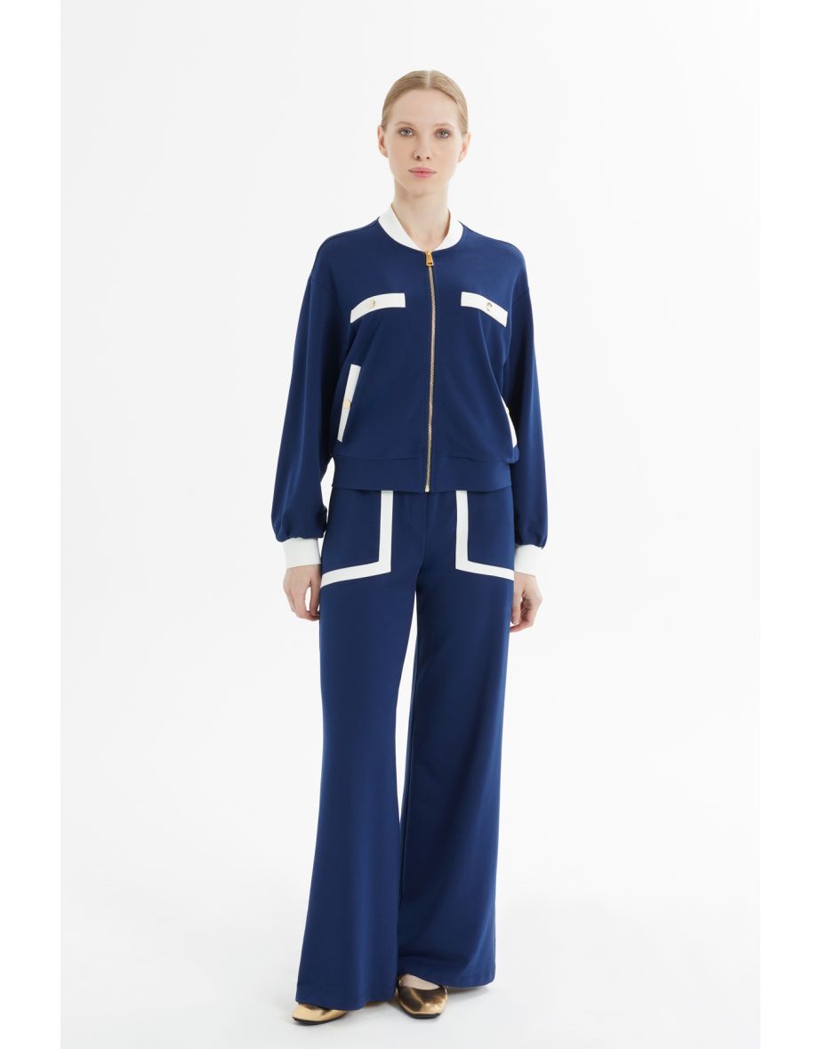 Navy Tracksuit with White Stripe Details - 4