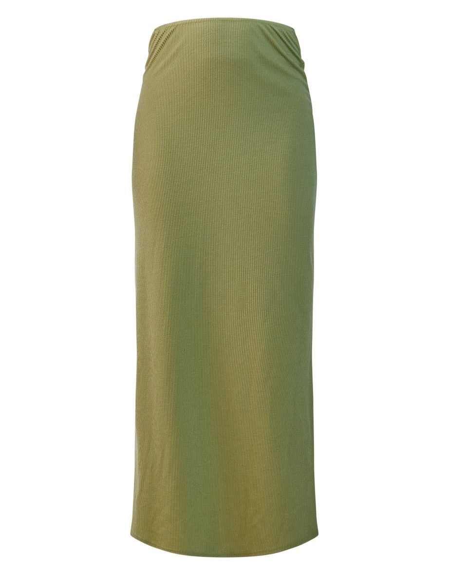 Sage Green Crinkle Rib Curved Waist Maxi Skirt - 4