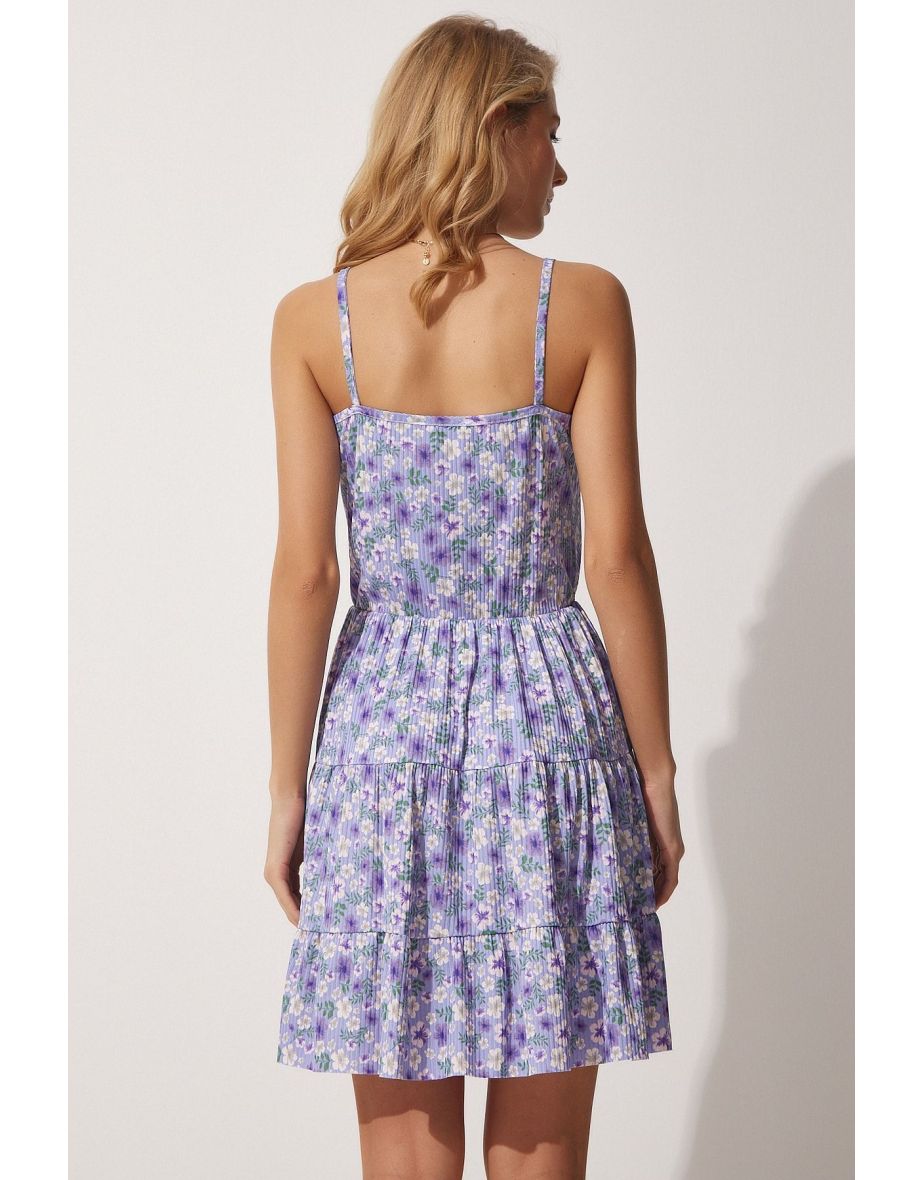 Women's Lilac Wrapped Collar Strapless Summer Mini Dress - 3