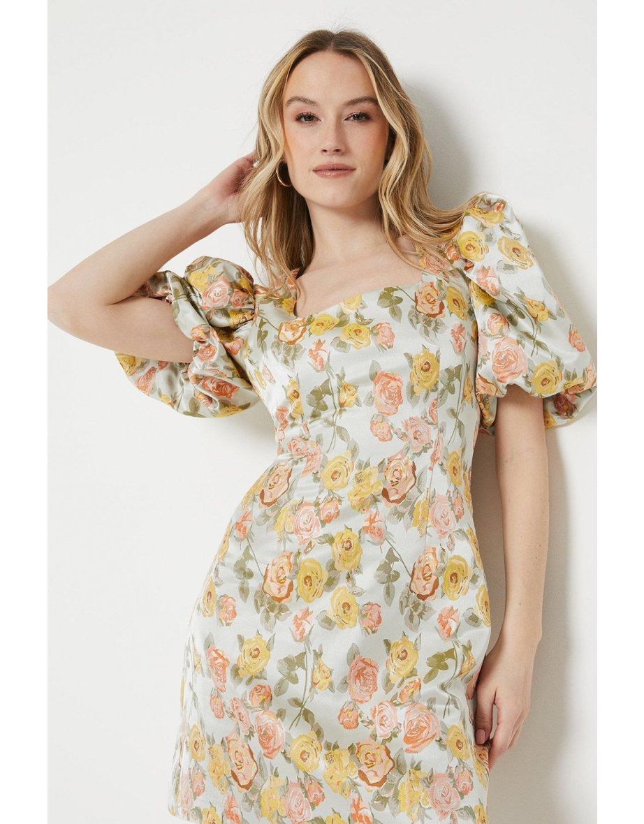 Floral Jacquard Square Neck Mini Dress - 3