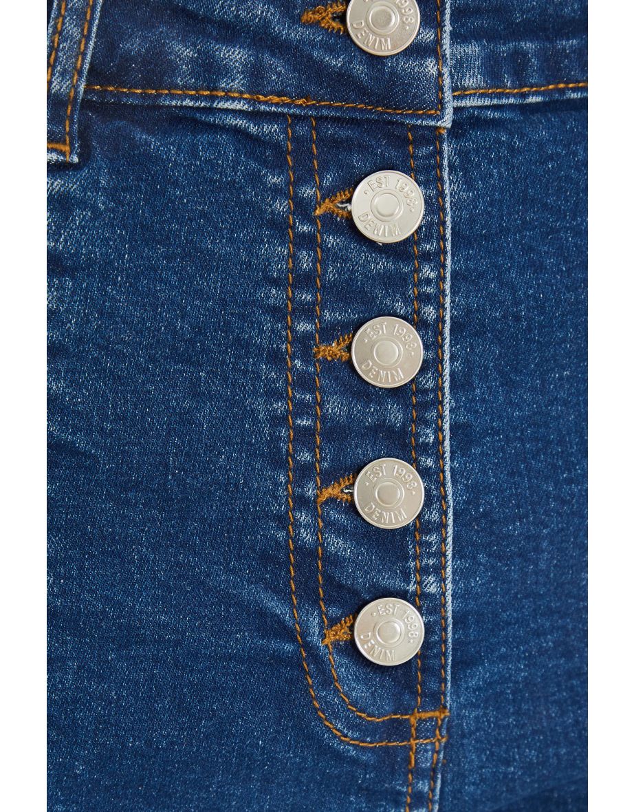 Dark Blue Split Hem Skinny Jeans - 5