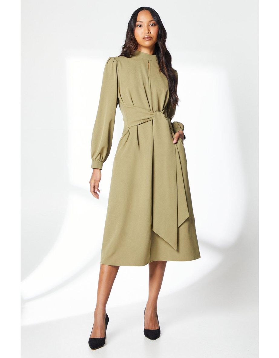 Valerie Keyhole Midi Dress - olive