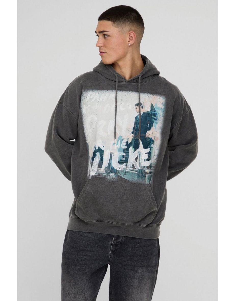Oversized Wash Panic at the Disco License Print Hoodie - charcoal