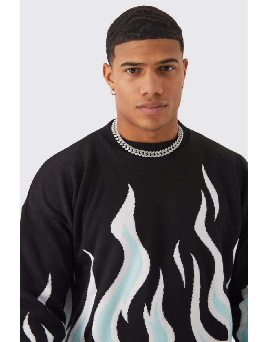 Boxy Flame Knitted Jumper - black - 2