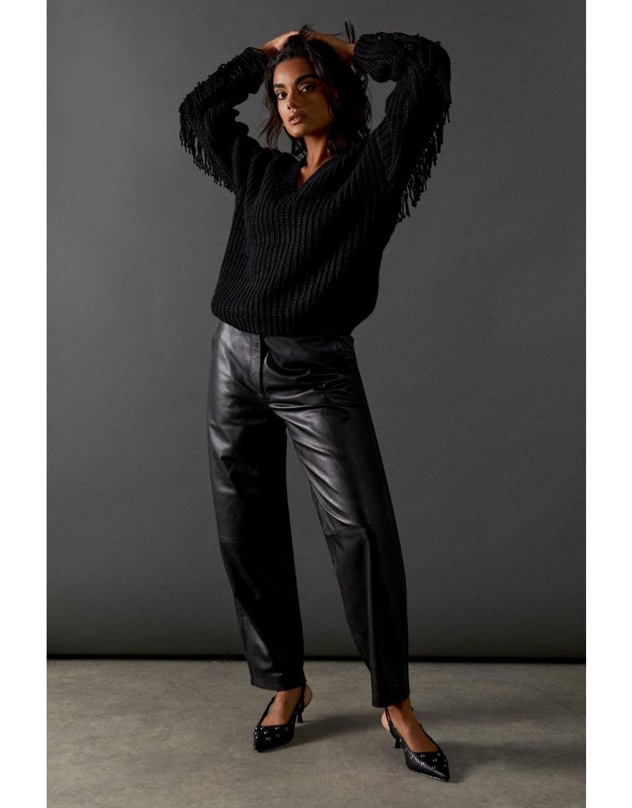 Fringed Back V Neck Jumper
