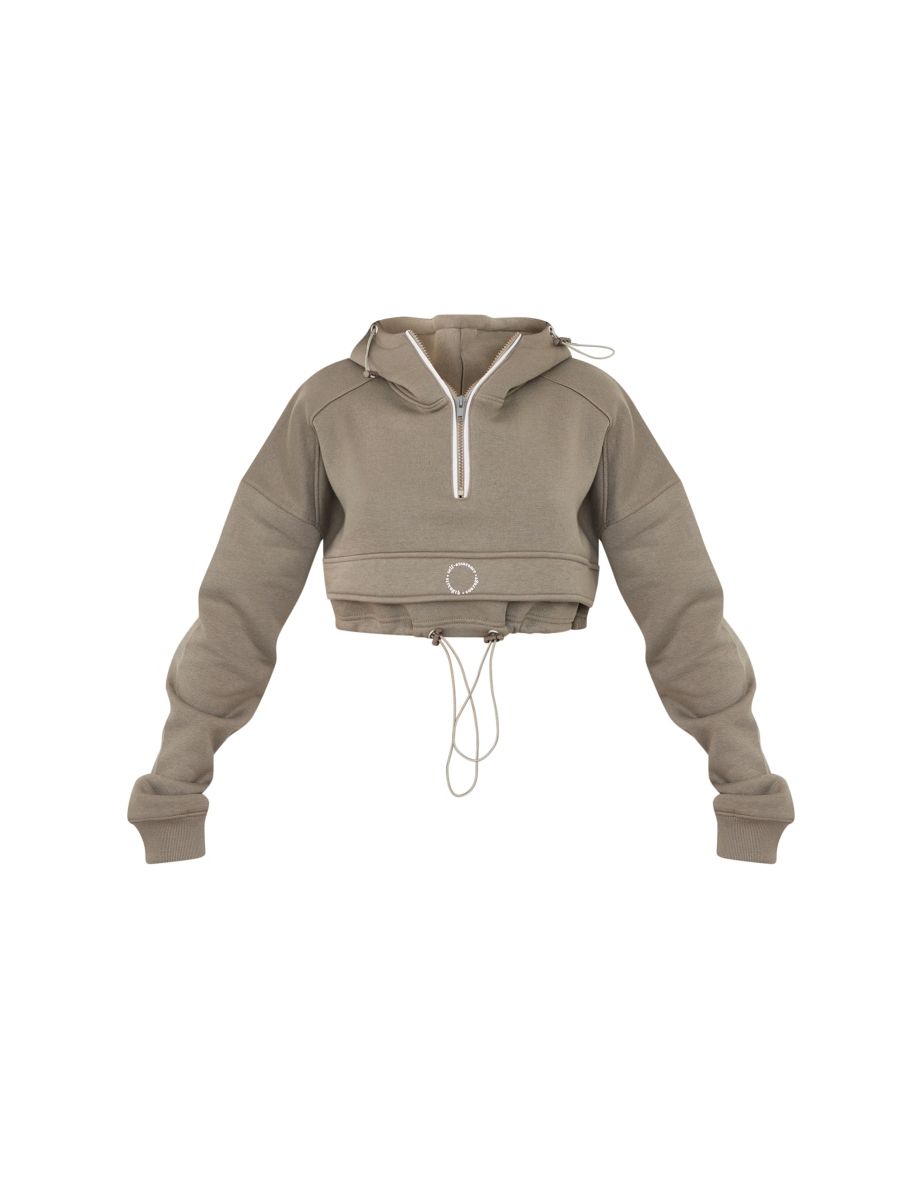 Sage Khaki Slogan Pocket Front Cropped Hoodie - 4
