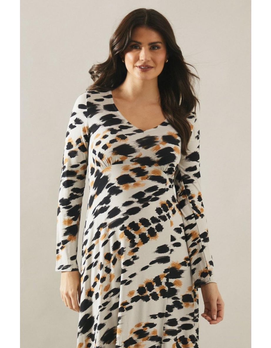 Scoop Neck Animal Print Jersey Midi Dress - 3