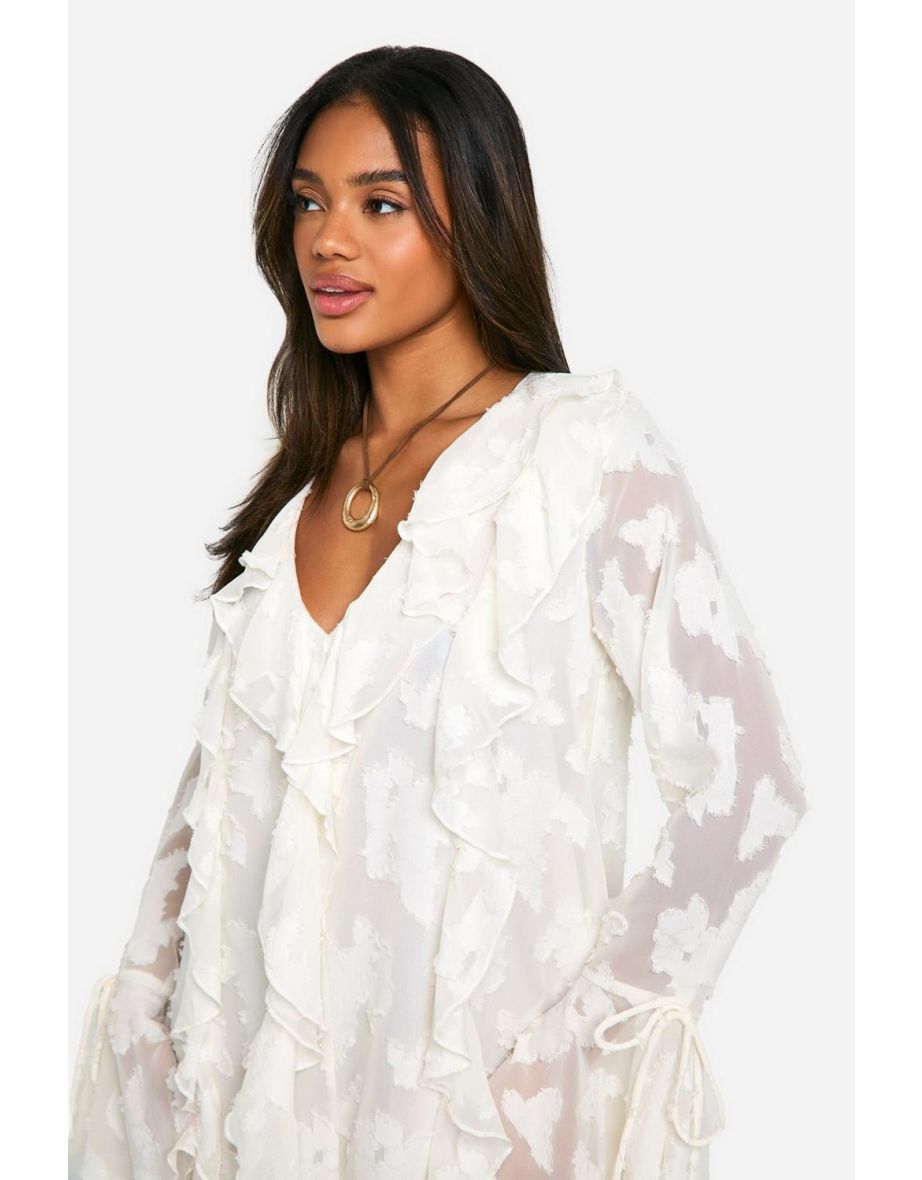 Burnout Floral Ruffle Midaxi Dress - cream - 3