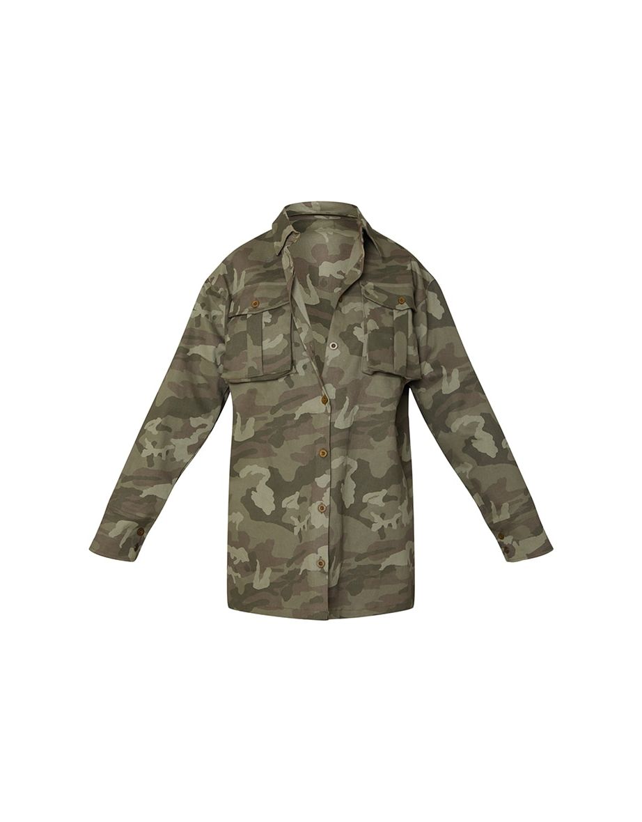 Multi Camo Cargo Pocket Detail Oversized Shirt Dress - 4