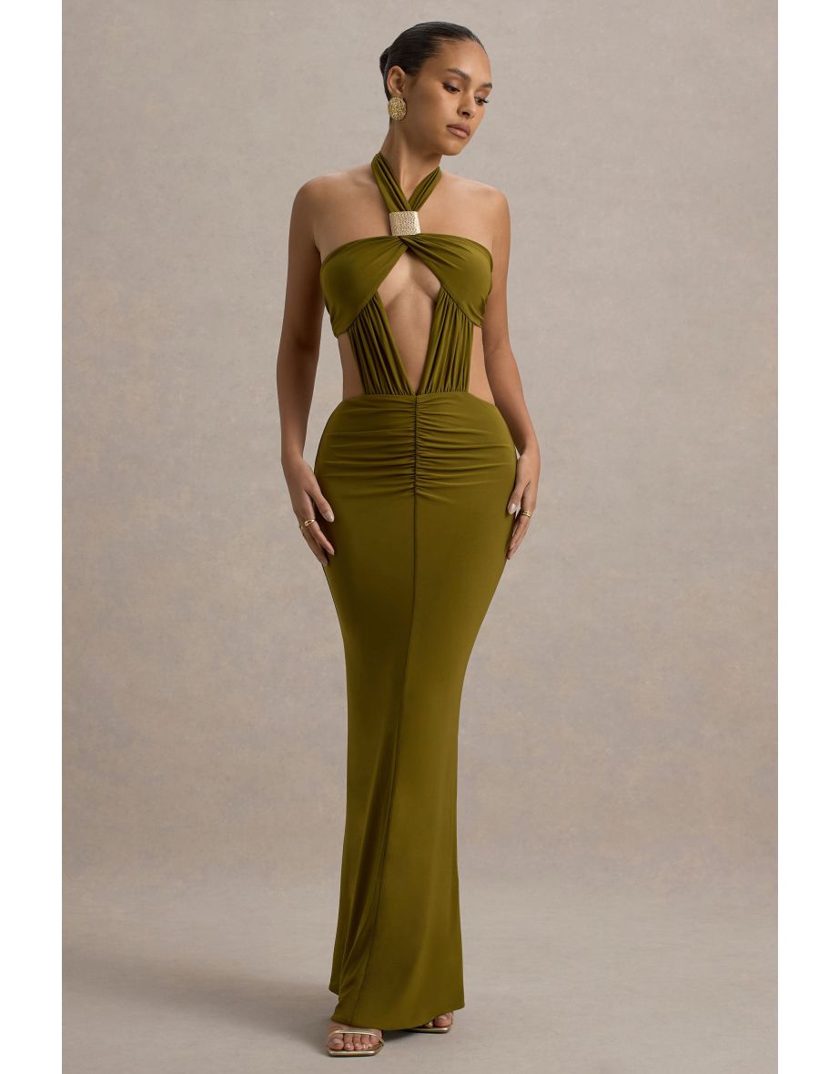 Giuseppa | Green Halter-Neck Cut-Out Maxi Dress