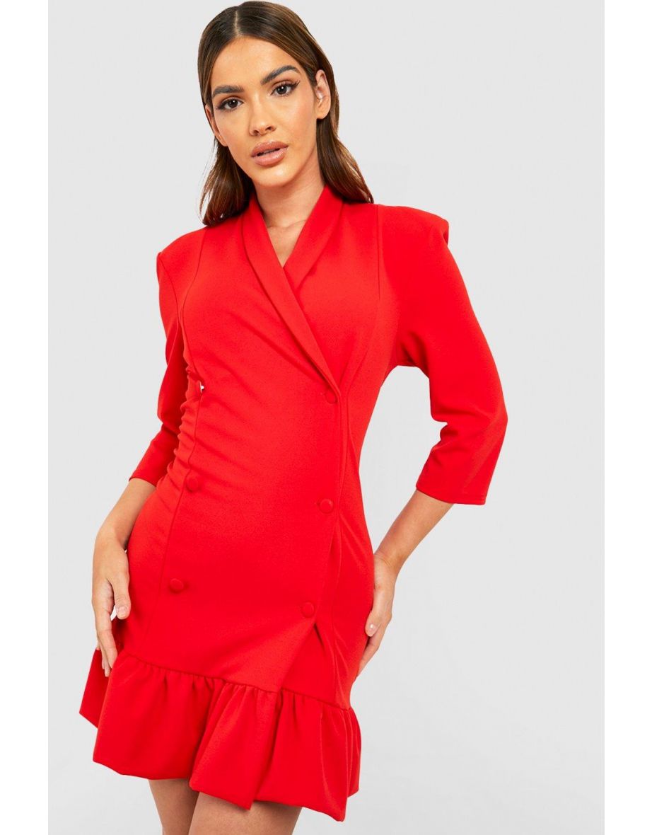 Frill Hem Blazer Dress - red
