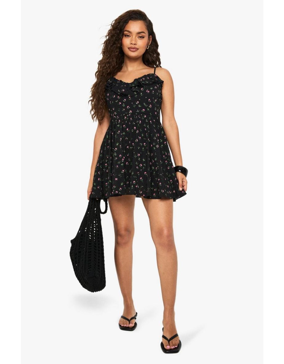 Ditsy Floral Skater Dress - black