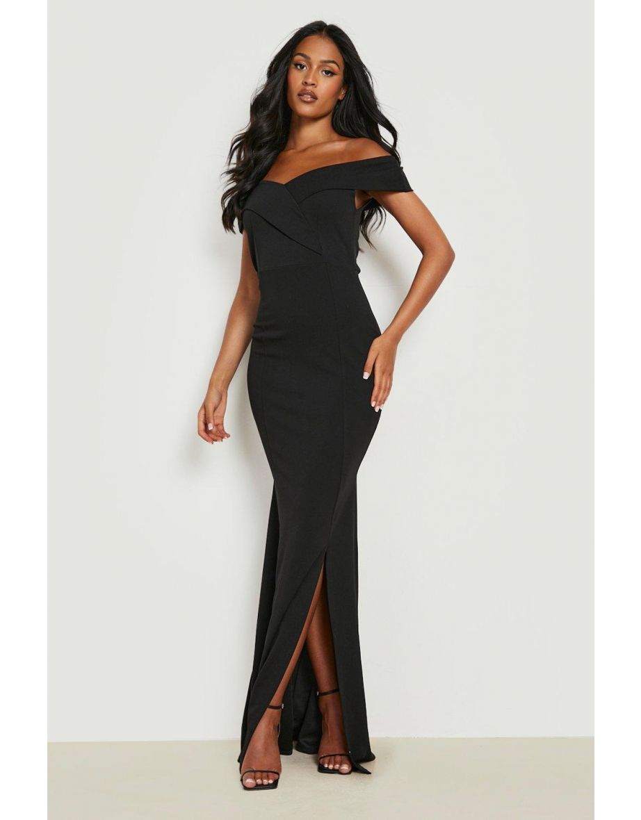 Tall Off The Shoulder Side Split Maxi Dress - black