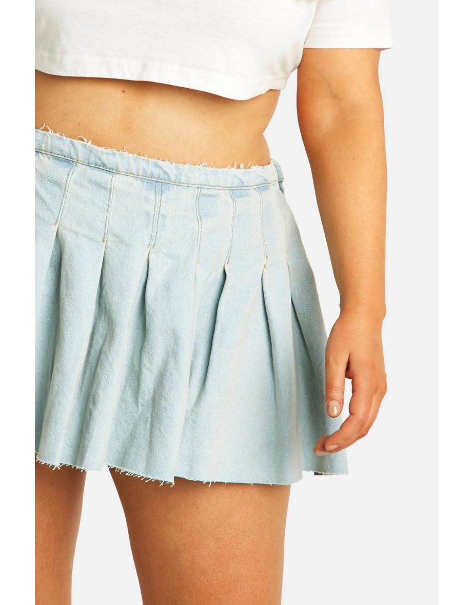 Plus Pleated Micro Mini Denim Skirt - 3
