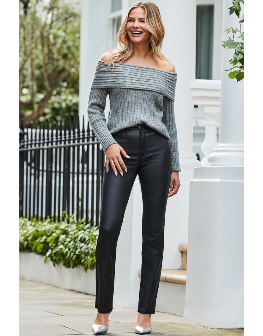 Mid Grey Rib Bardot Jumper