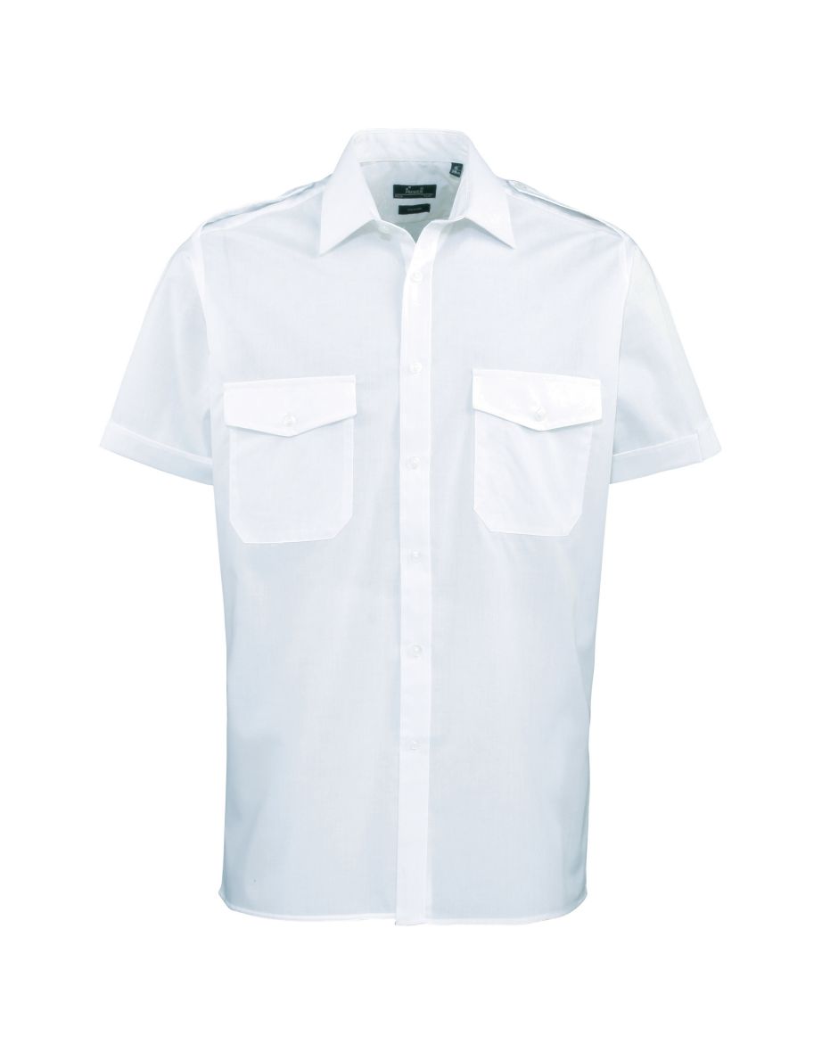 Premier Mens Short Sleeve Pilot Plain Work Shirt - Light Blue