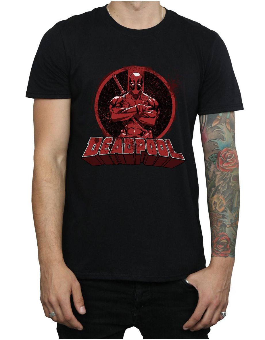 Deadpool Mens Arms Crossed Logo T-Shirt - Black - 2