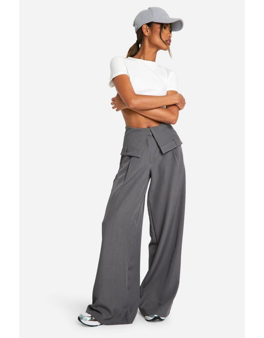 Skirt Overlay Wide Leg Trouser - charcoal