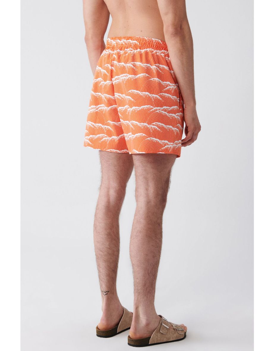 Men's Orange Quick Dry Printed Standard Size Swimwear Marine Shorts - 5