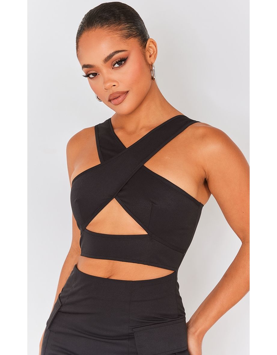 Black Cargo Cross Strap Cut Out Bodycon Dress - 3