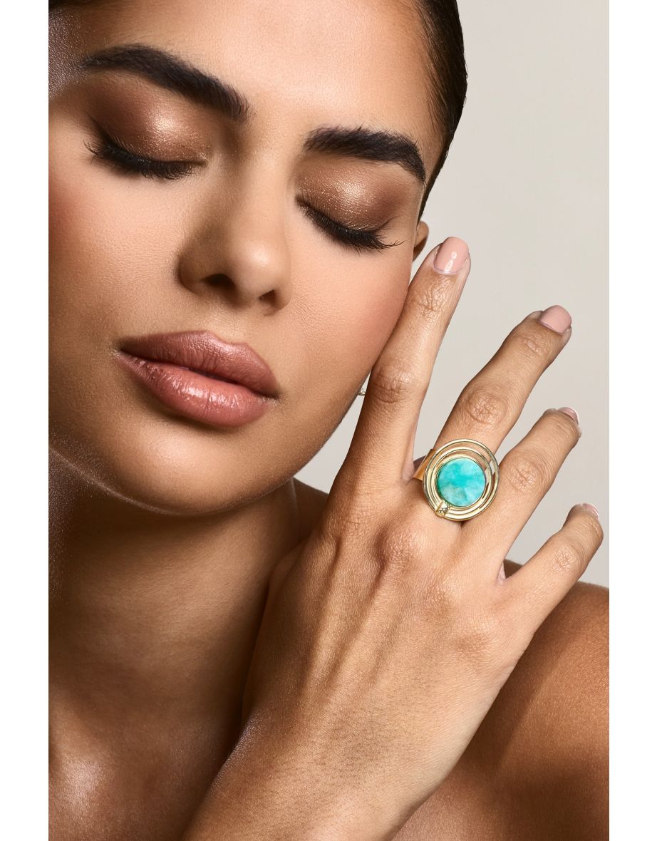 Tokya | Gold Adjustable Turquoise Pendant Ring