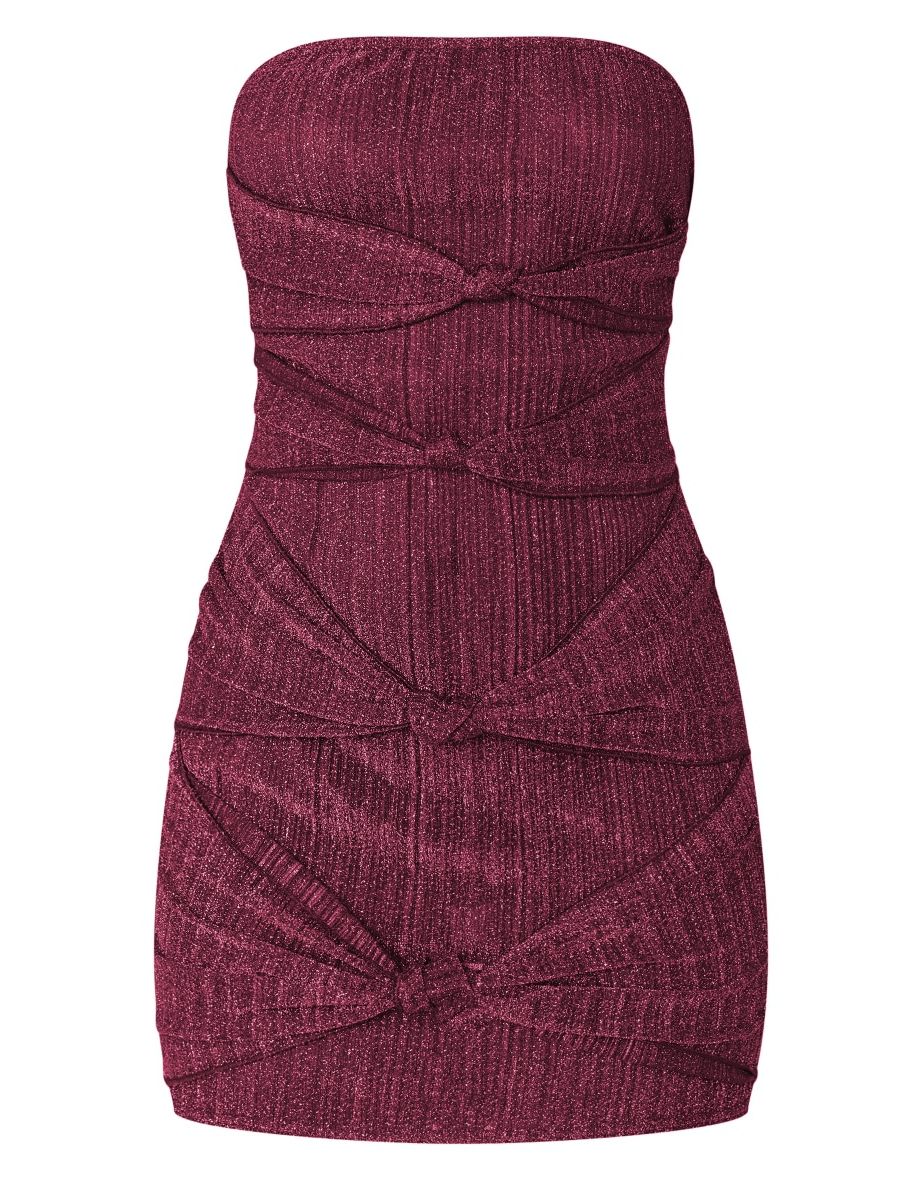 Glitter Plisse Knot Detail Bandeau Bodycon Dress - 4