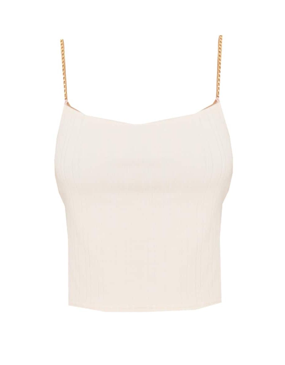 Sand Textured Rib Chain Lace Up Crop Top - 4