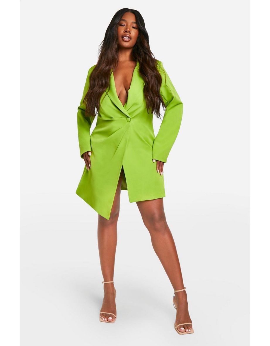 Shop Plus Woven Drape Detail Blazer Dress lime Online in Bahrain VogaCloset