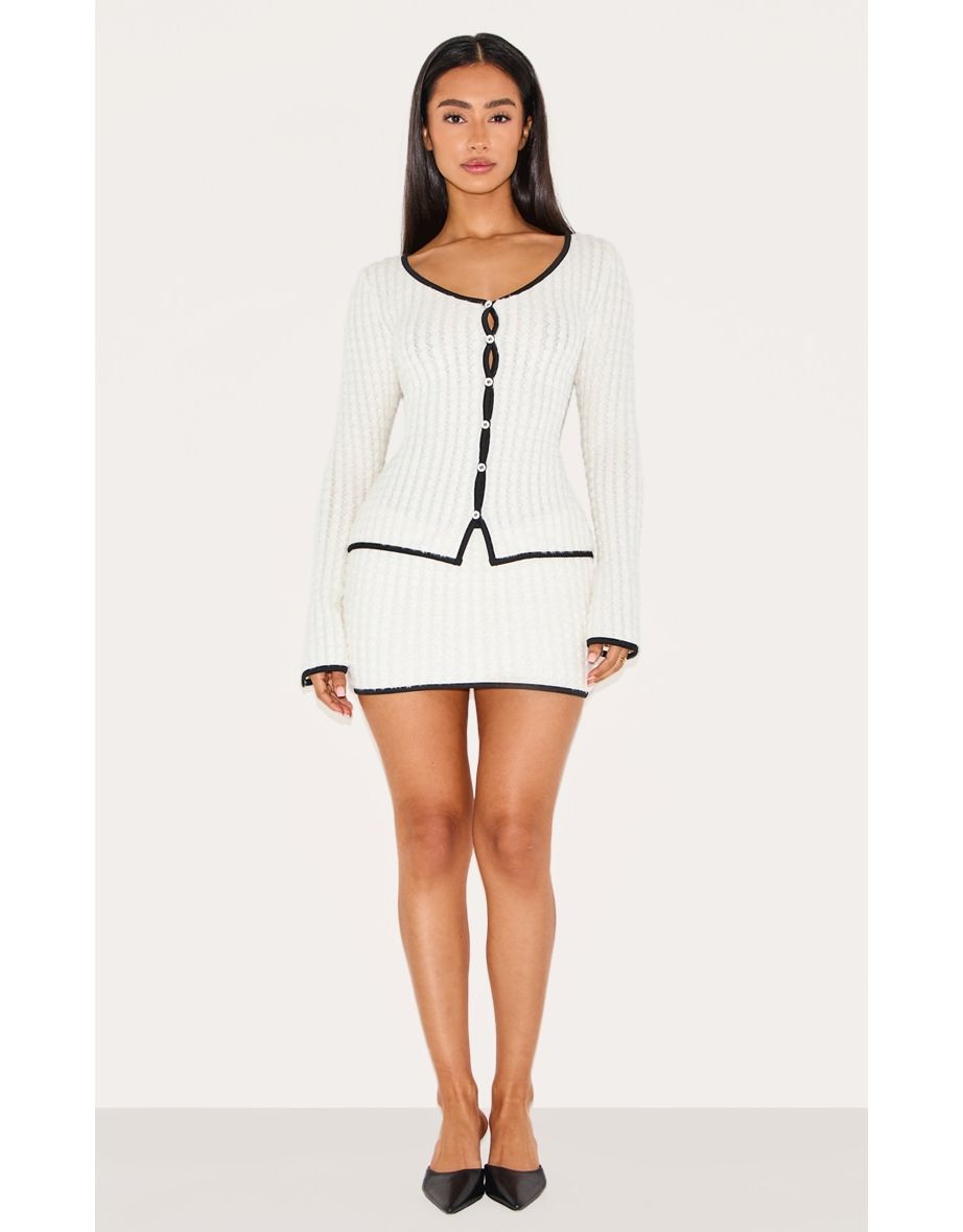Petite White Fluffy Knit Mini Skirt