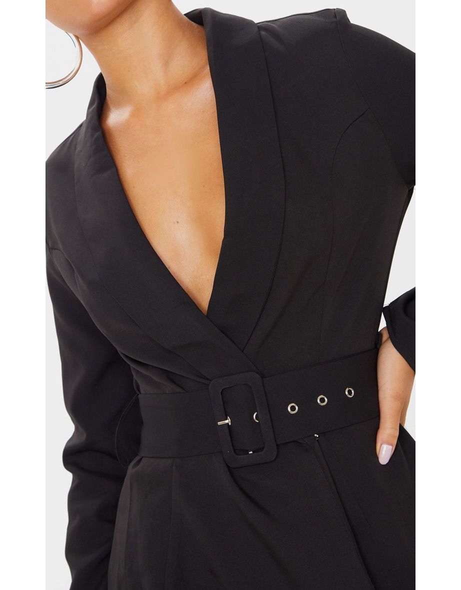 Black Long Sleeve Tailored Belted Playsuit - 4