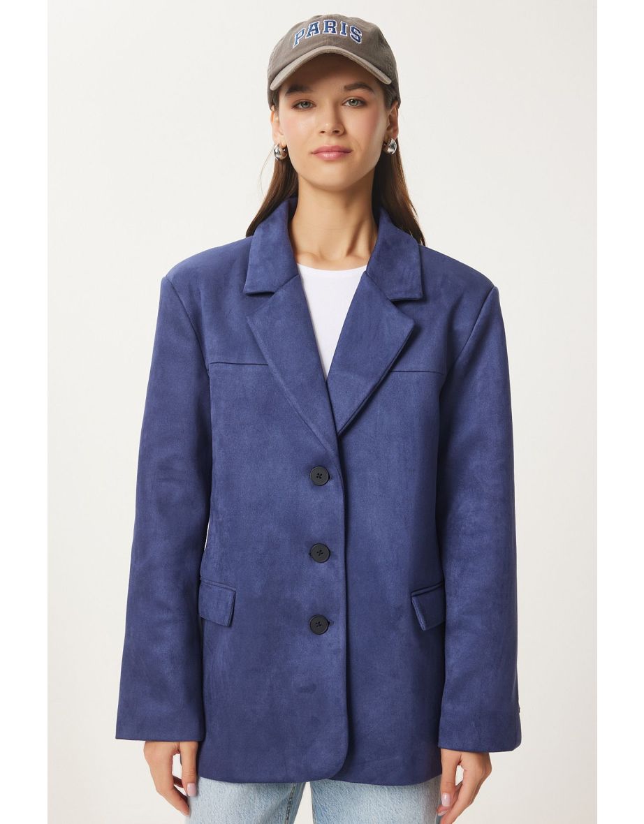 Women's Navy Blue Premium Suede Blazer Jacket