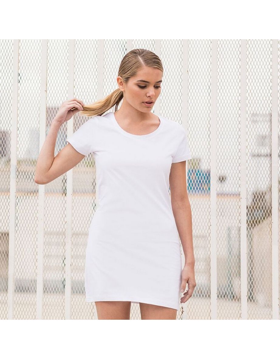 Skinni Fit Ladies/Womens Scoop Neck T-Shirt Dress - White - 2
