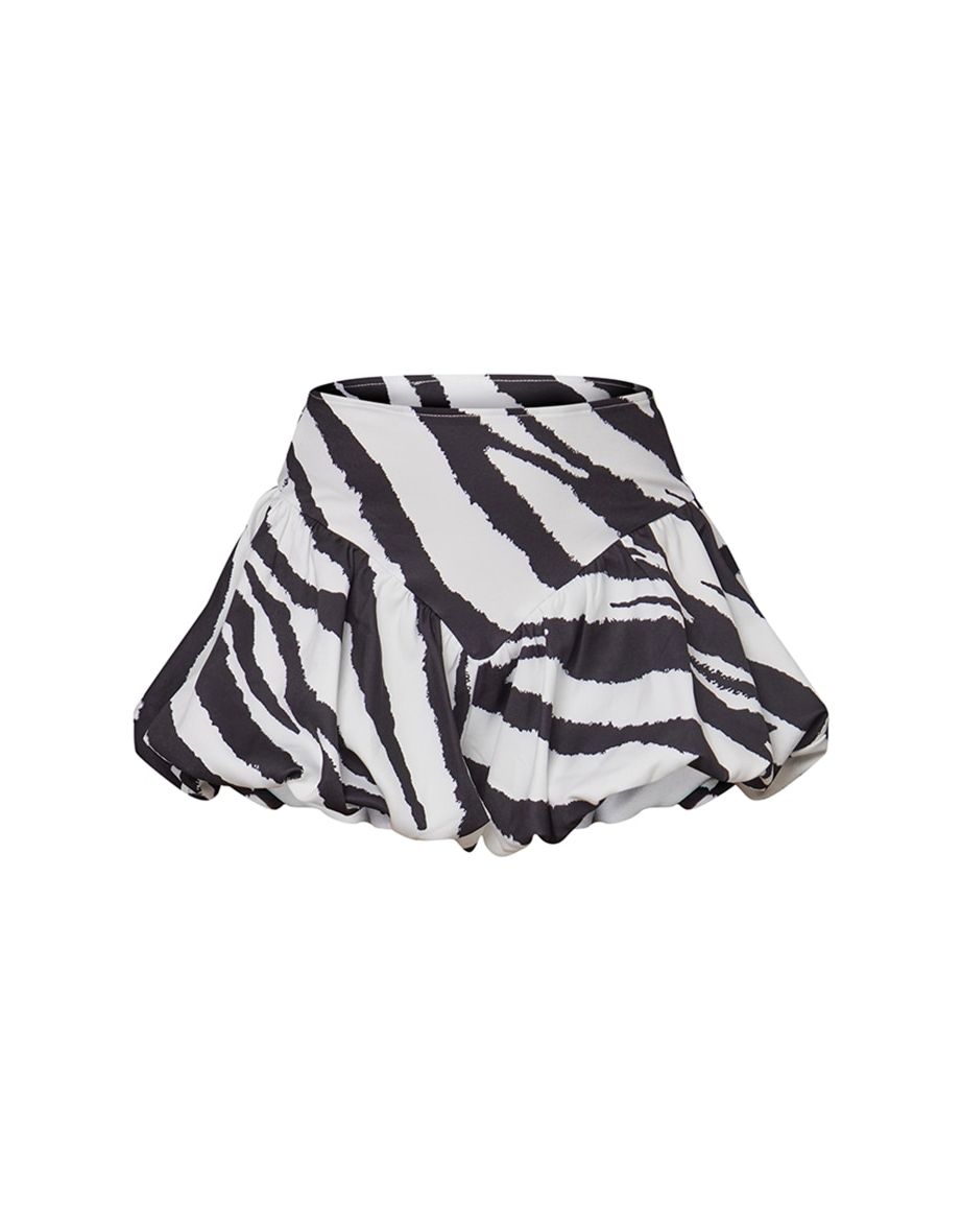 Black Zebra Print Floaty Peplum Shorts - 5