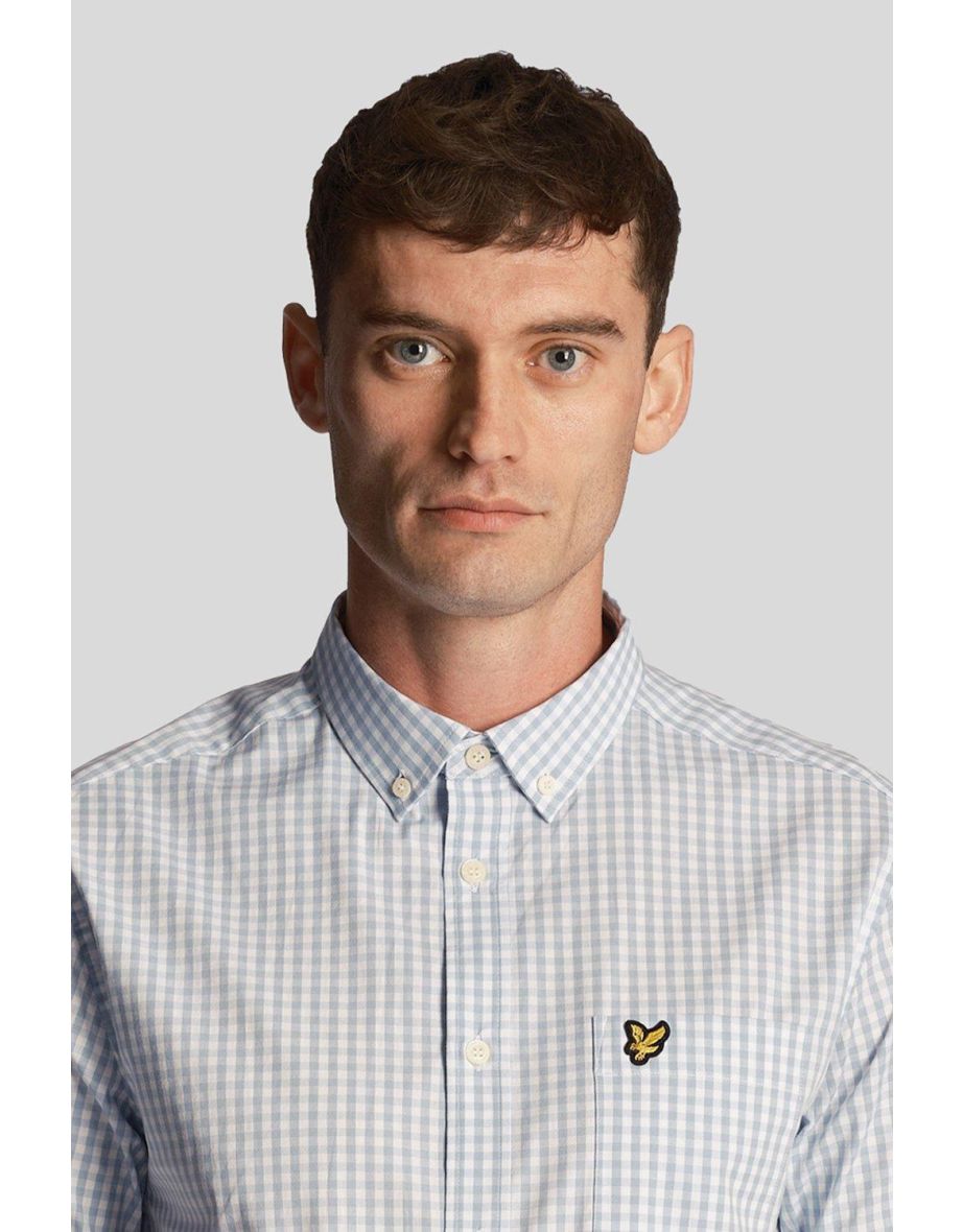 Gingham Short Sleeve Shirt Light Blue - 3