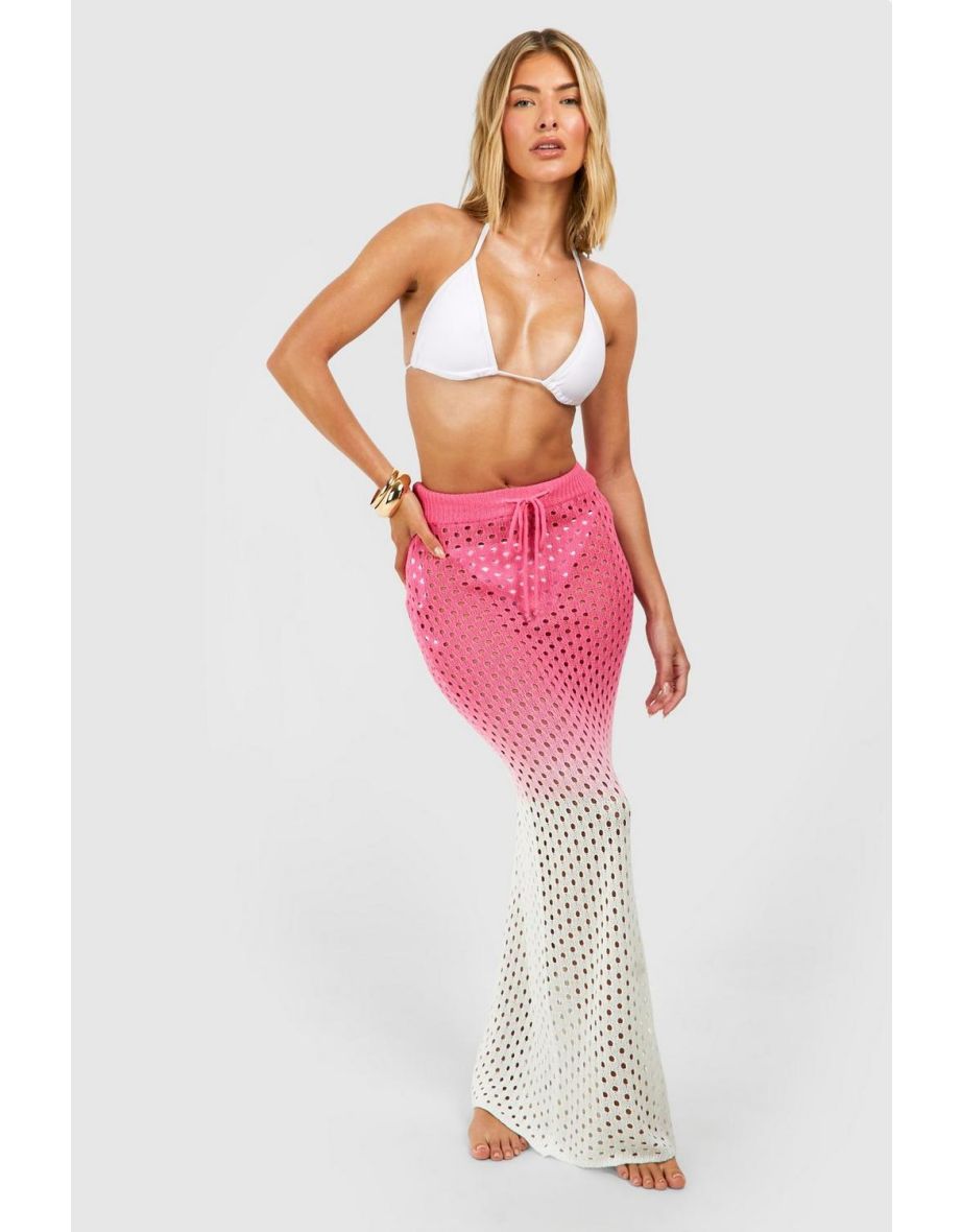 Ombre Crochet Beach Maxi Skirt - pink