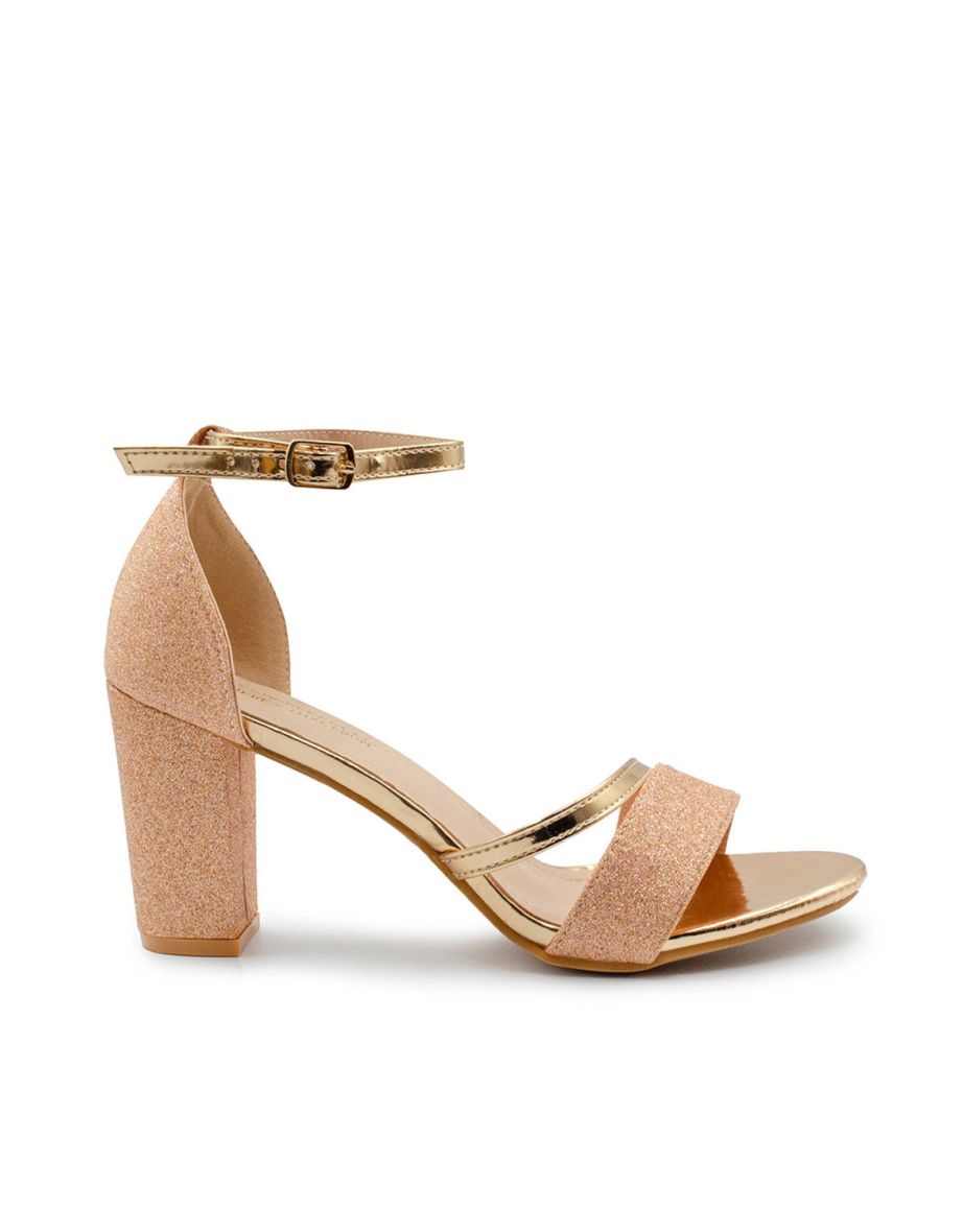 PERLA MID HIGH BLOCK HEEL SANDALS WITH ANKLE STRAP IN ROSE GOLD GLITTER - 4