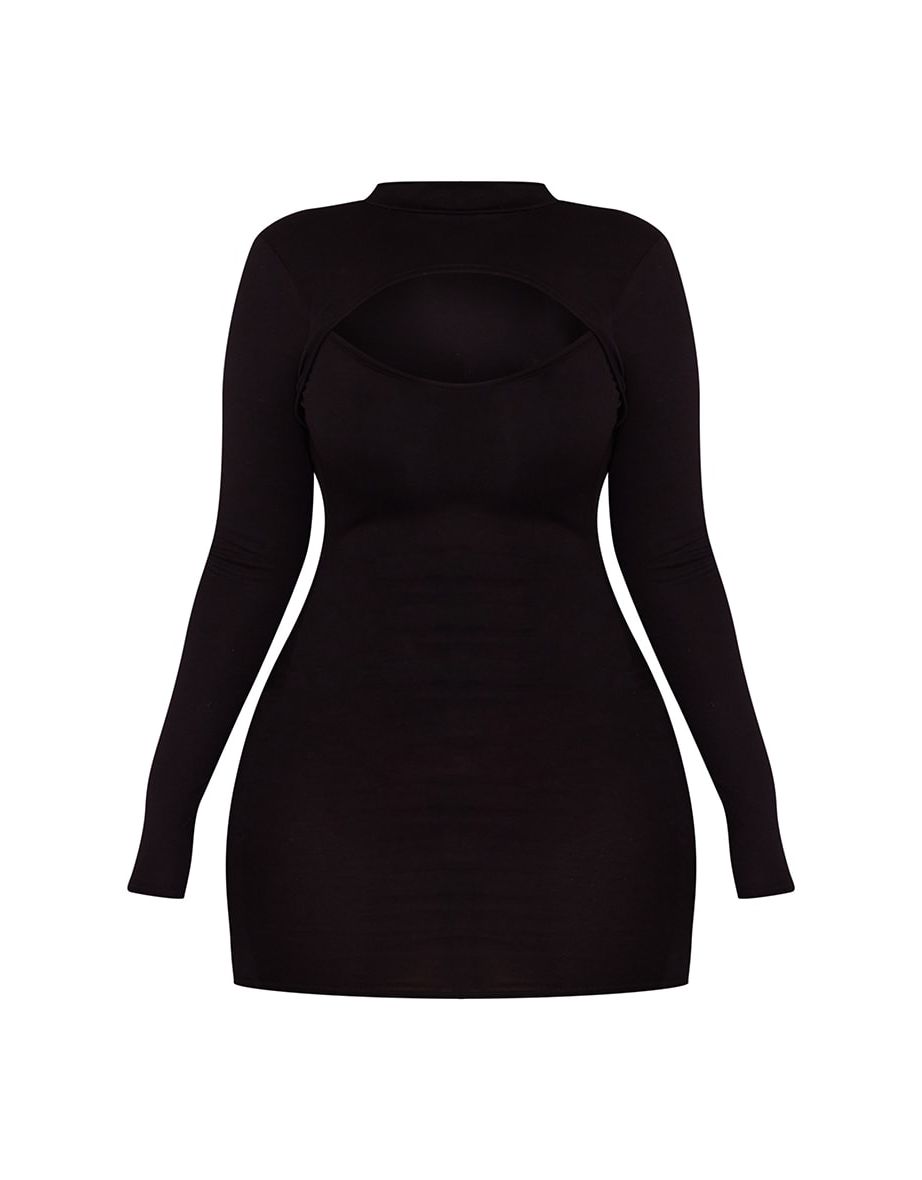 Shape Black Jersey Cut Out Long Sleeve Bodycon Dress - 4